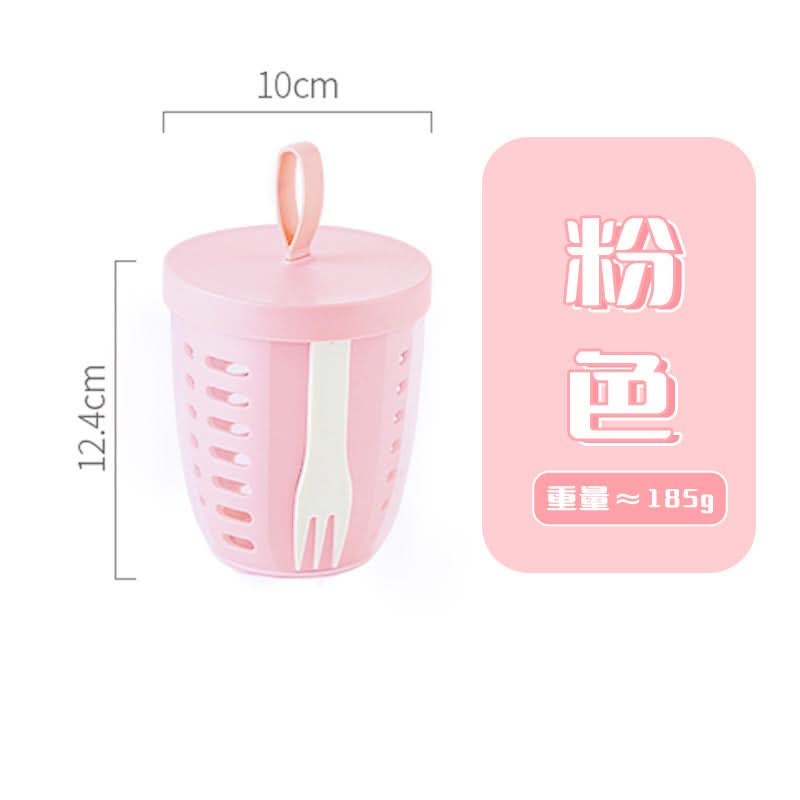 Portable Double-Layer Snack Container with Fork & Handle for Travel & Picnics