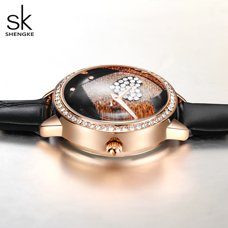 SK Women’s Quartz Watch – Diamond Accent Leather & Stainless Steel Strap
