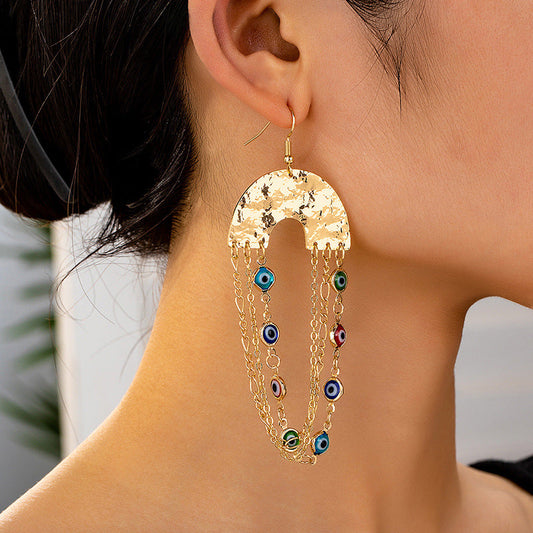 Evil Eye Tassel Earrings for Women – Retro Geometric Statement Jewelry