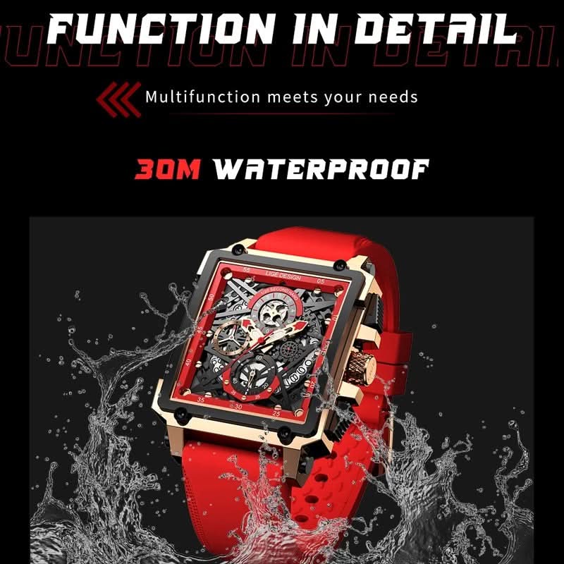 Men’s Square Chronograph Sports Watch – Calendar, Silicone Strap