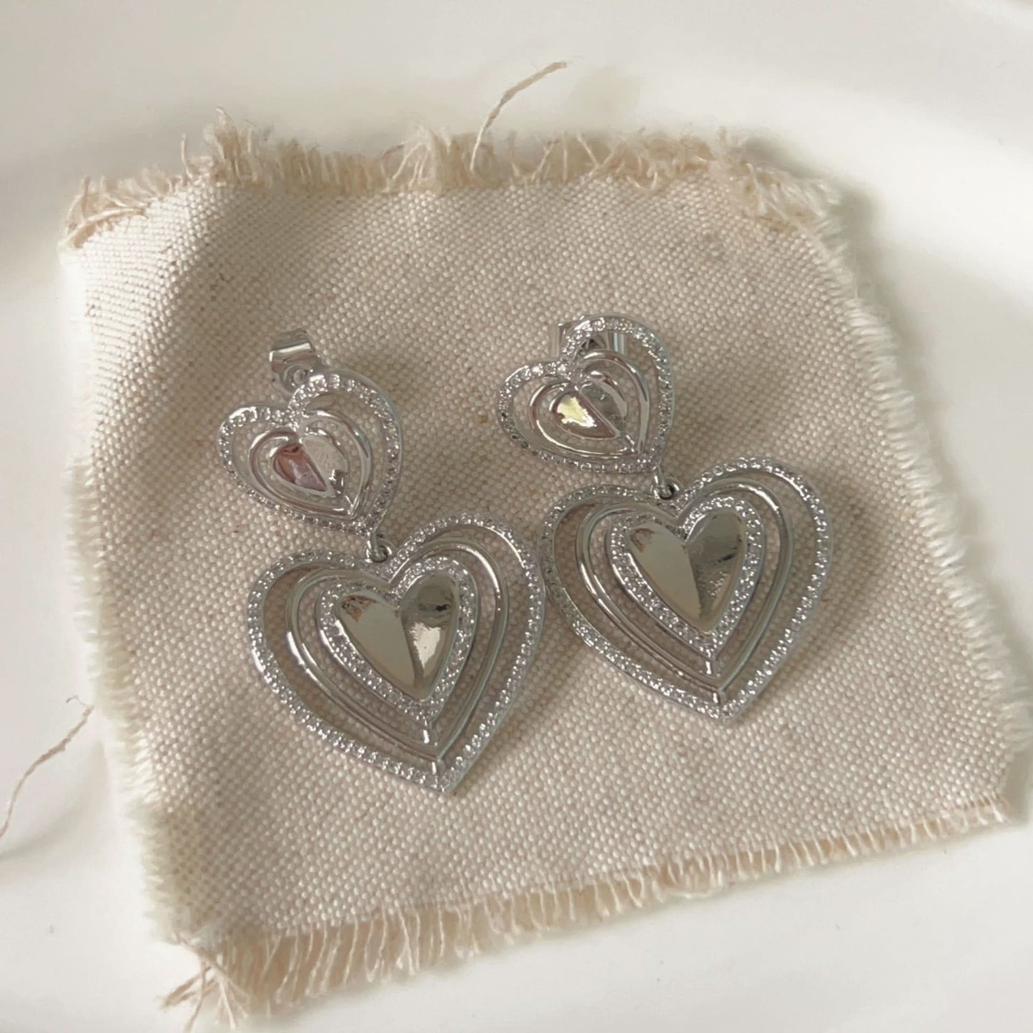 Double-Layer Heart Earrings with Zircon