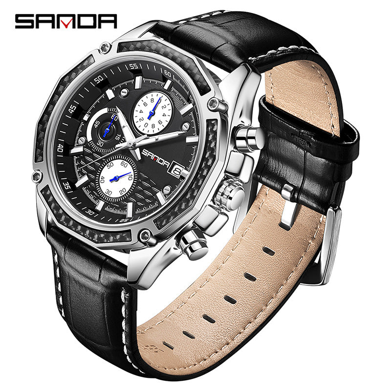 Sanda Men’s Luminous Quartz Watch – Leather Strap Calendar Business Wristwatch