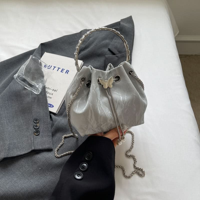 Women's Trendy PU Leather Bucket Bag – Small Chain Handbag