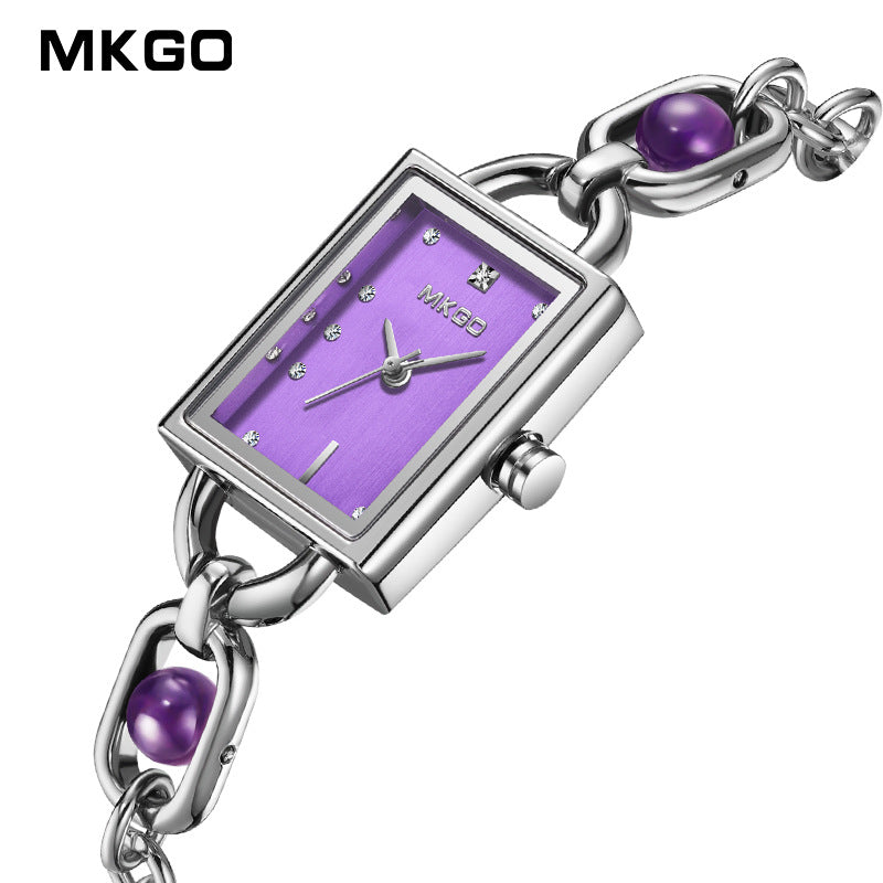 MKGO Retro Women’s Quartz Watch with Crystal Bracelet – Square Dial, Waterproof