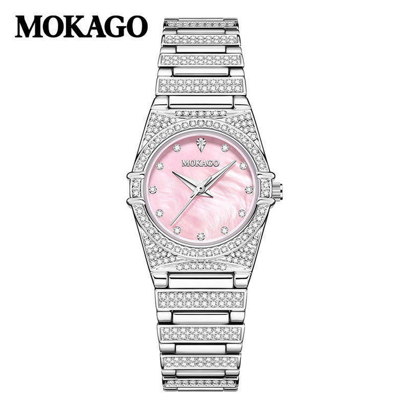 MOKAGO Women’s Fashion Diamond Quartz Watch – 30M Waterproof, Elegant Round Dial