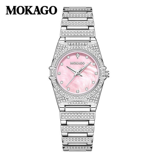 MOKAGO Women’s Fashion Diamond Quartz Watch – 30M Waterproof, Elegant Round Dial