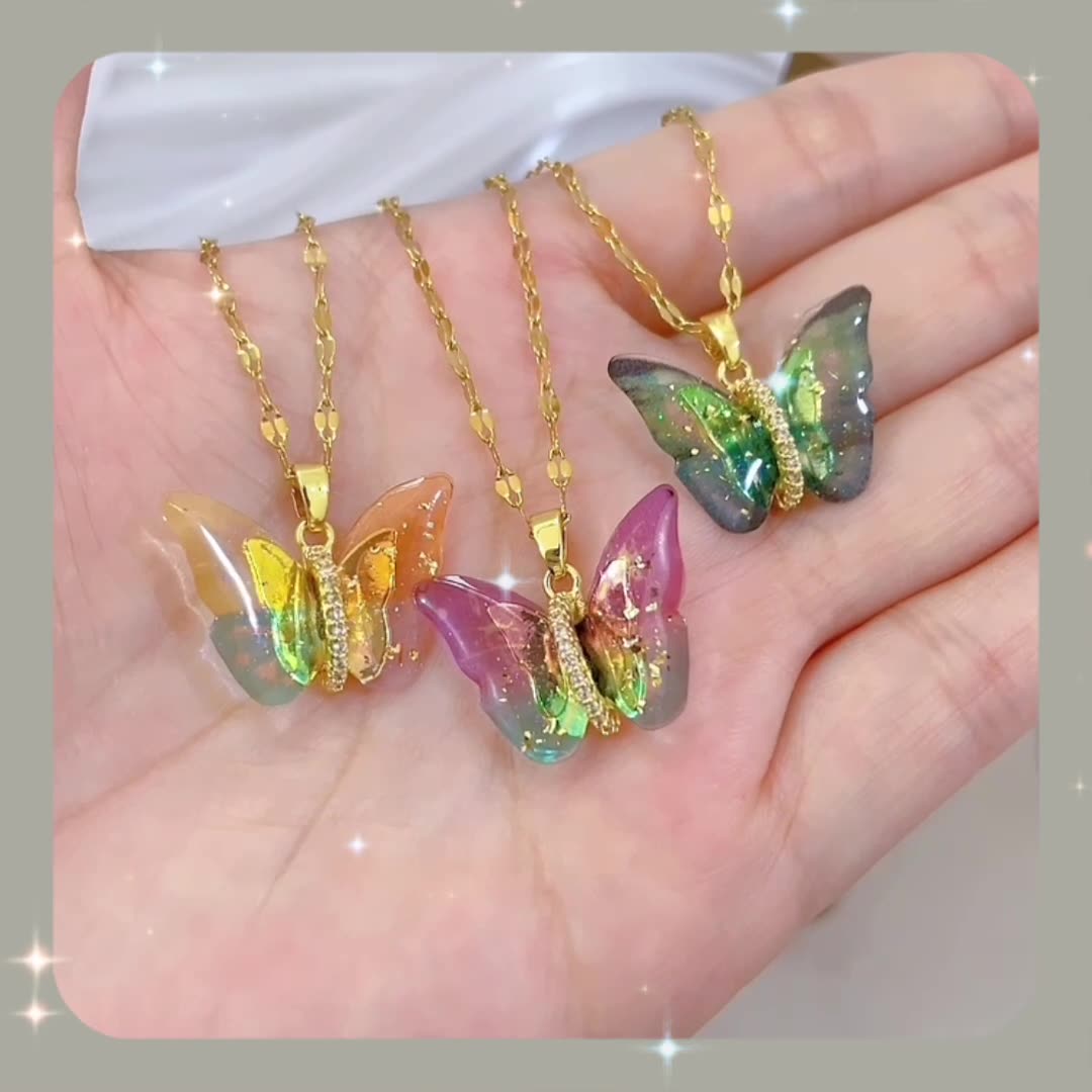 Colorful Butterfly Pendant Necklace – Luxury Titanium Steel Women’s Jewelry