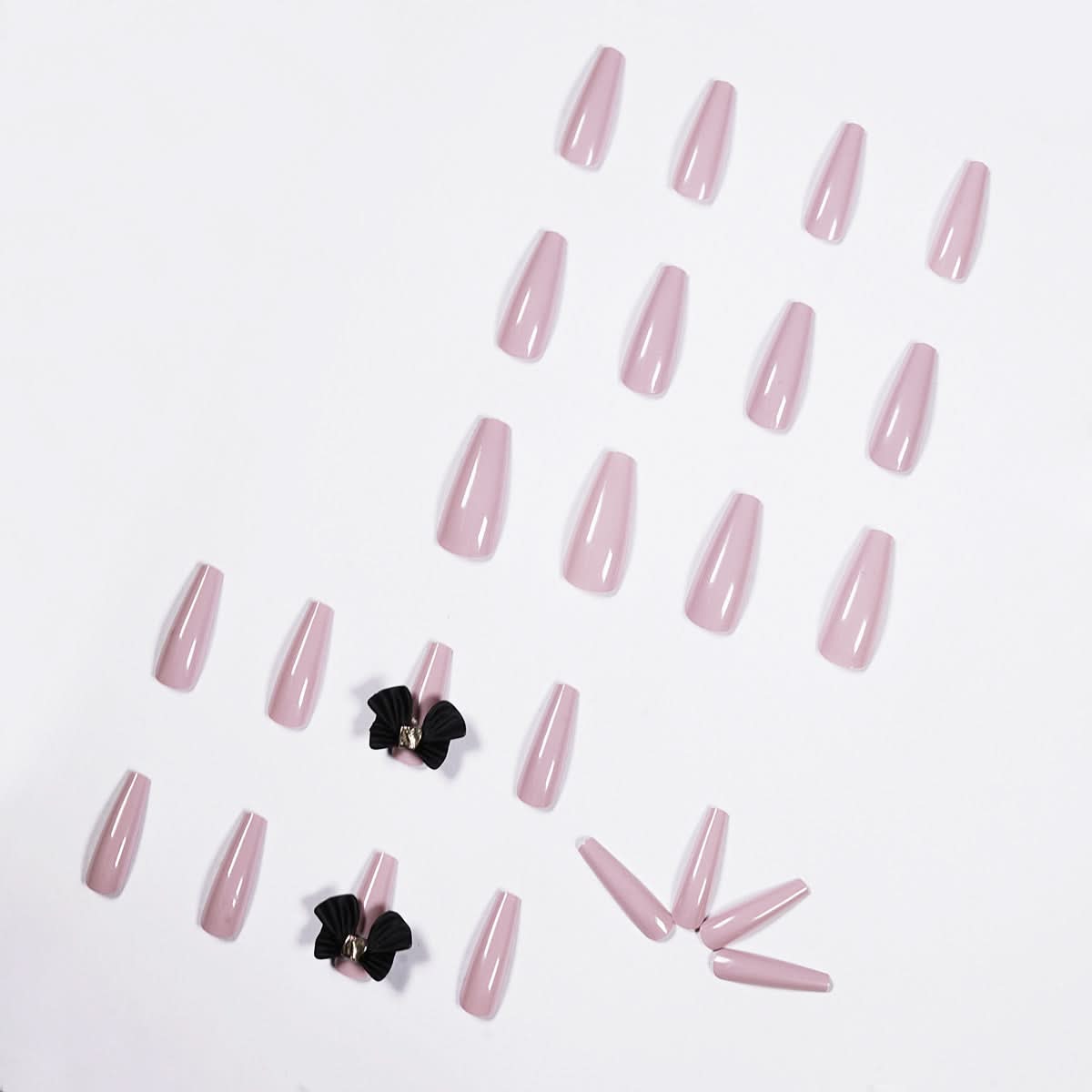 Long Ballet Press-On Nails – 24-Piece Taro Purple Bow False Nail Set