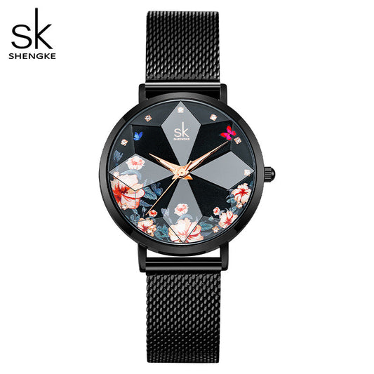SK Women’s Quartz Watch – Geometric Hexagram Design, Waterproof Leisure Wristwatch