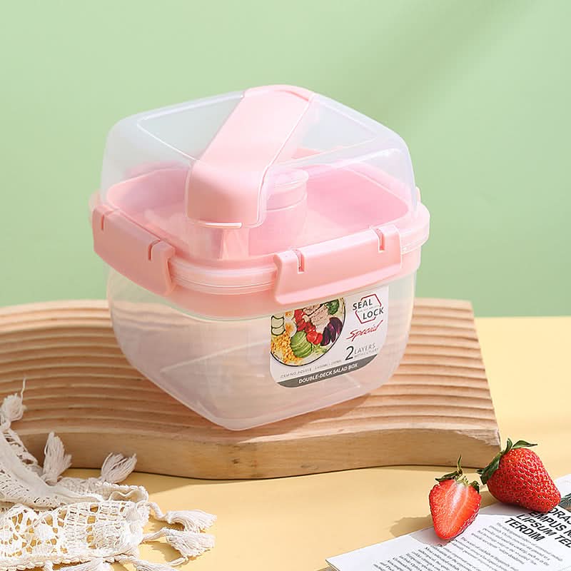 Double-Layer Square Lunch Box with Sauce Container – Microwave-Safe
