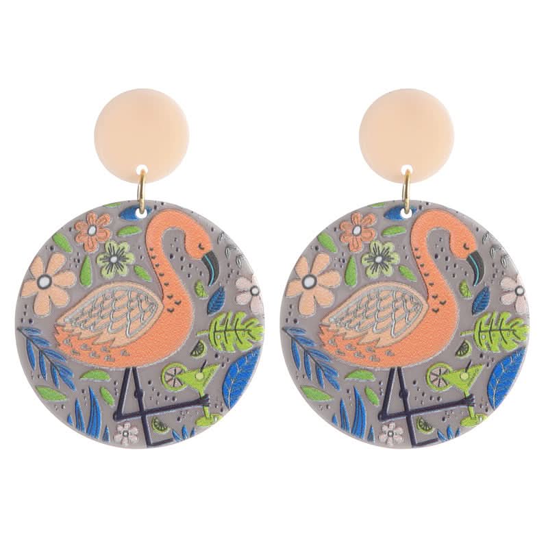 Retro Round Acrylic Plate Flower Earrings – Embossed Print