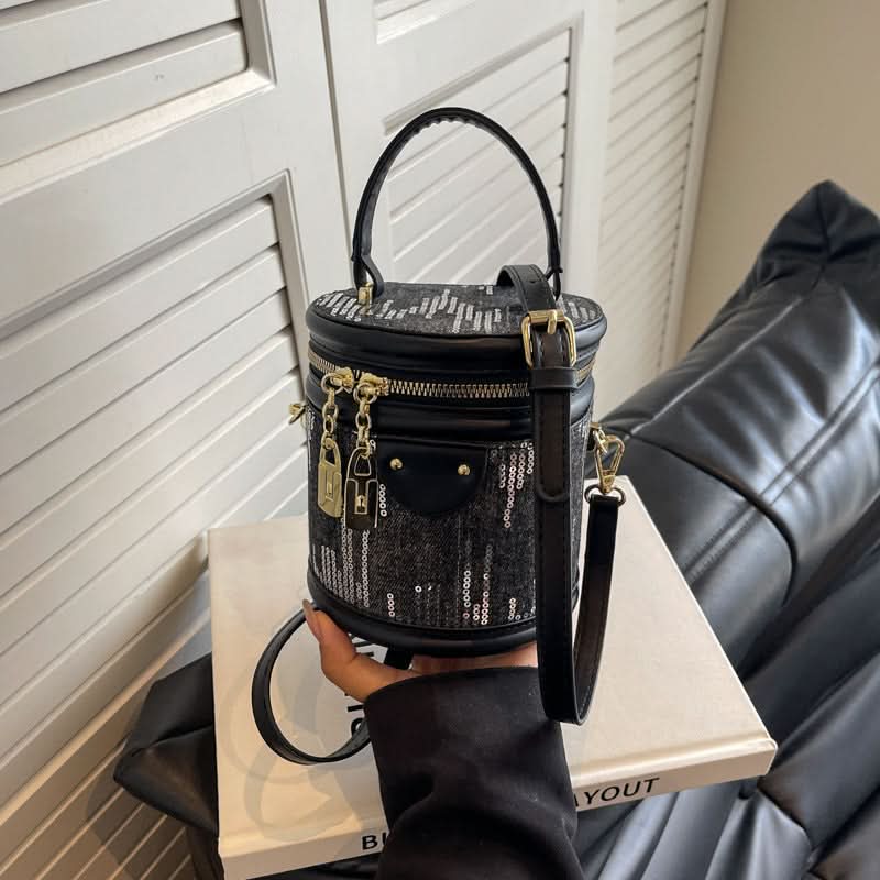 Women's Fashionable Sequin Cylinder Bag – With Zipper Closure