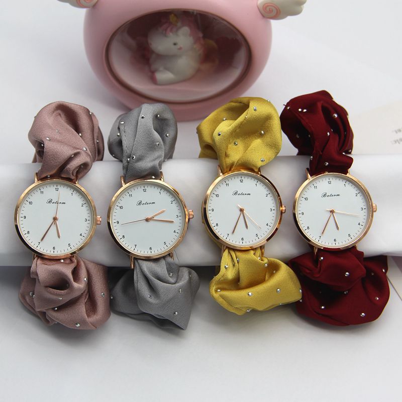 Women’s Fashion Quartz Watch with Diamond Accents – Scrunchy Strap