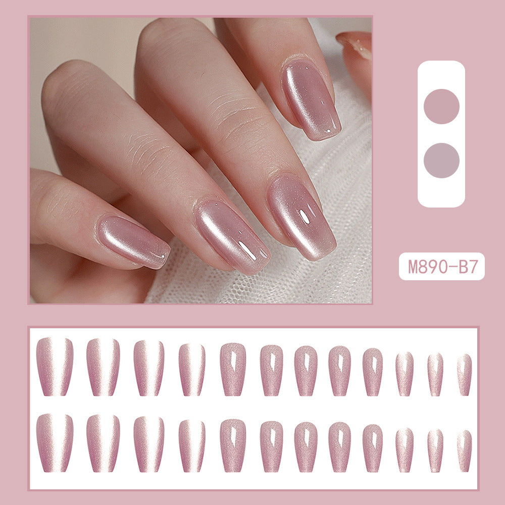 Cat Eye Gradient Press-On Nails – Medium Square Nude Pink Acrylic Glue-On Set