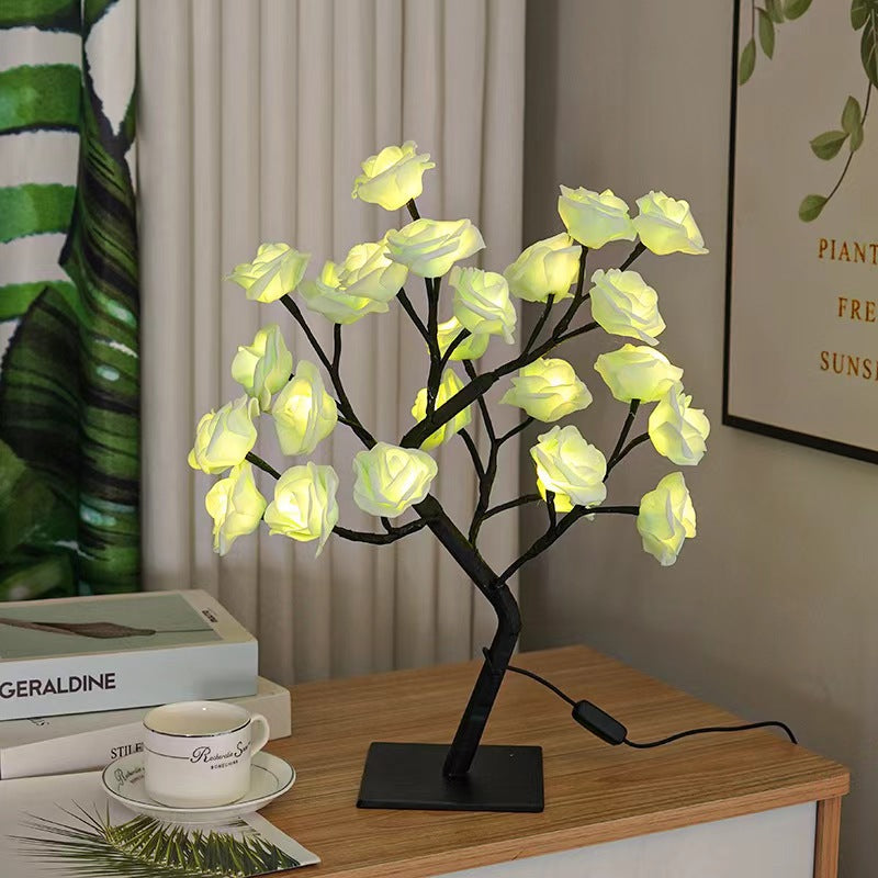 USB LED Rose Tree Lamp – 20-Bead Romantic Light for Home Decor, Tabletop Accent