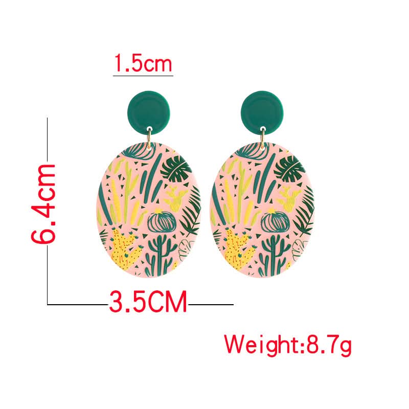 Retro Round Acrylic Plate Flower Earrings – Embossed Print