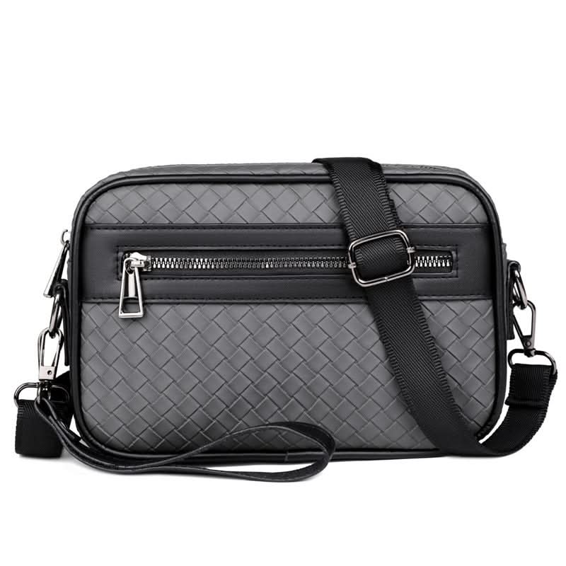 Men’s Woven PU Leather Crossbody Bag – Street Style Casual Handbag