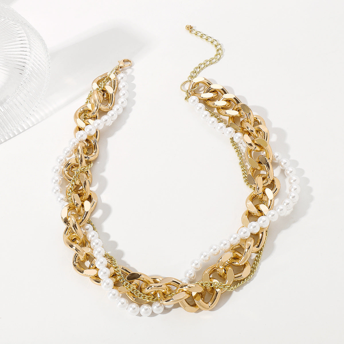 Vintage Pearl Layered Necklace for Women – Elegant Gold Metal Chain Jewelry