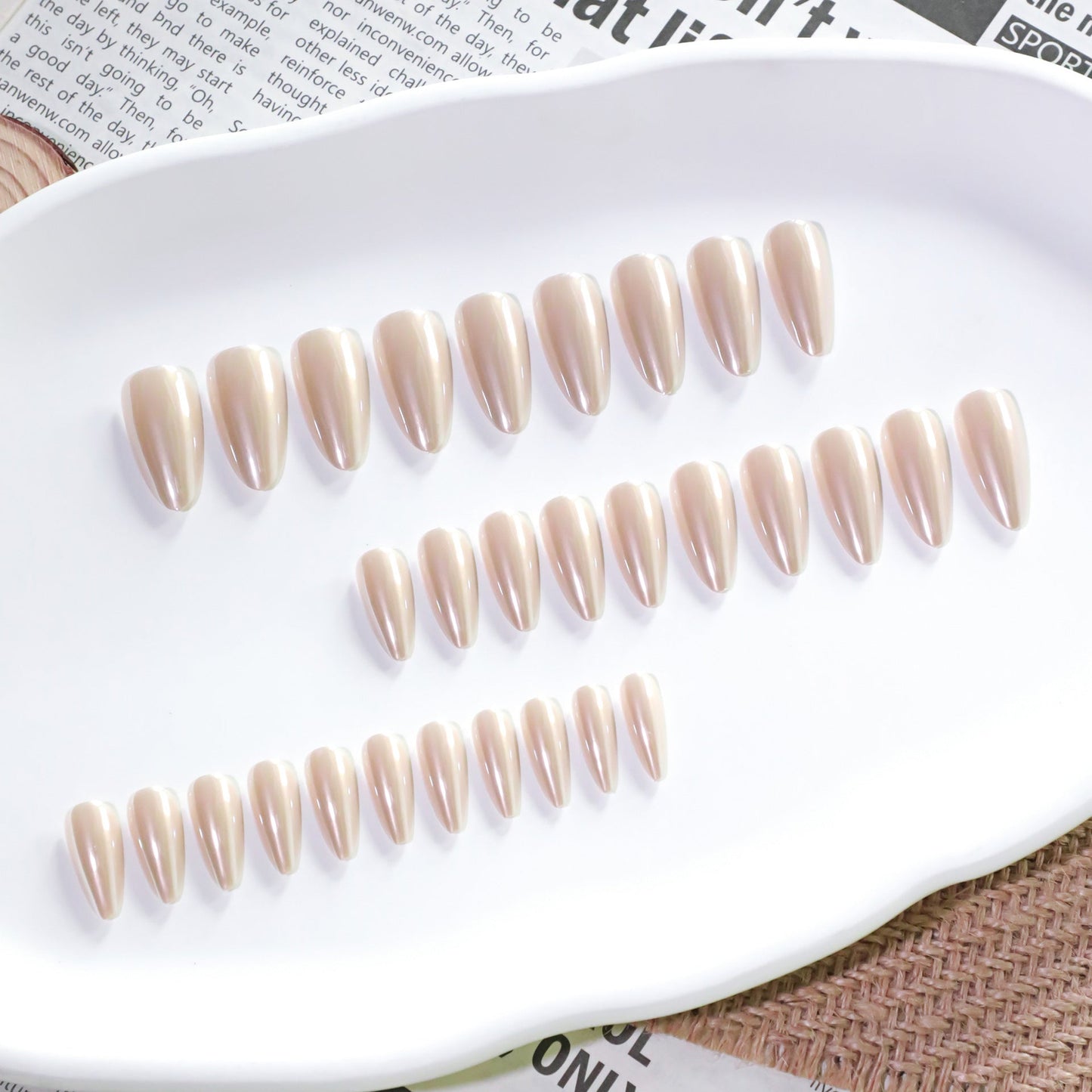 Pearl White Chrome Press-On Nails – Long Almond Glossy Acrylic Set