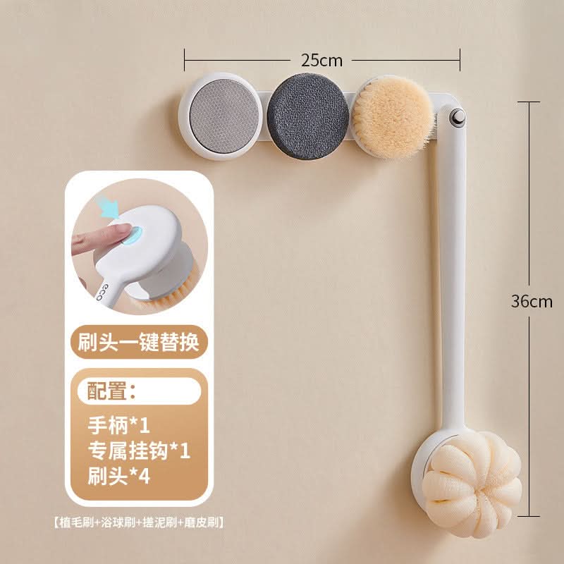 Long-Handled Bath Brush for Back Scrubbing – Soft Bristles & Loofah