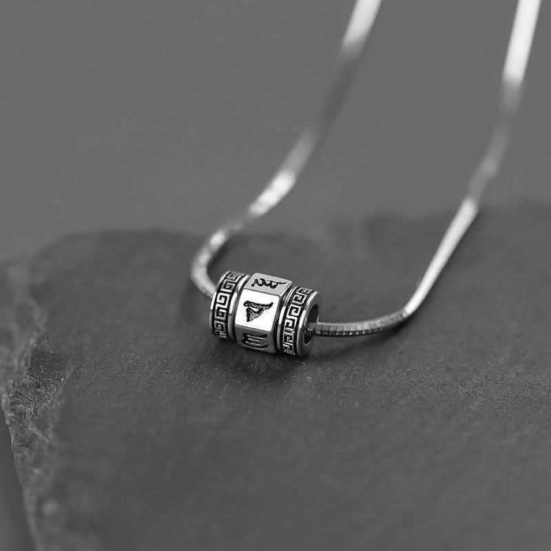 Men’s Retro Six-Word Mantra Necklace – Rotatable Pendant