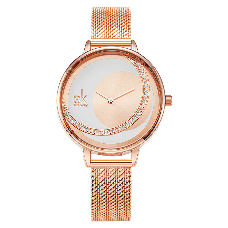SK Women’s Quartz Watch – Diamond Waterproof Classic Strap Fashion Wristwatch