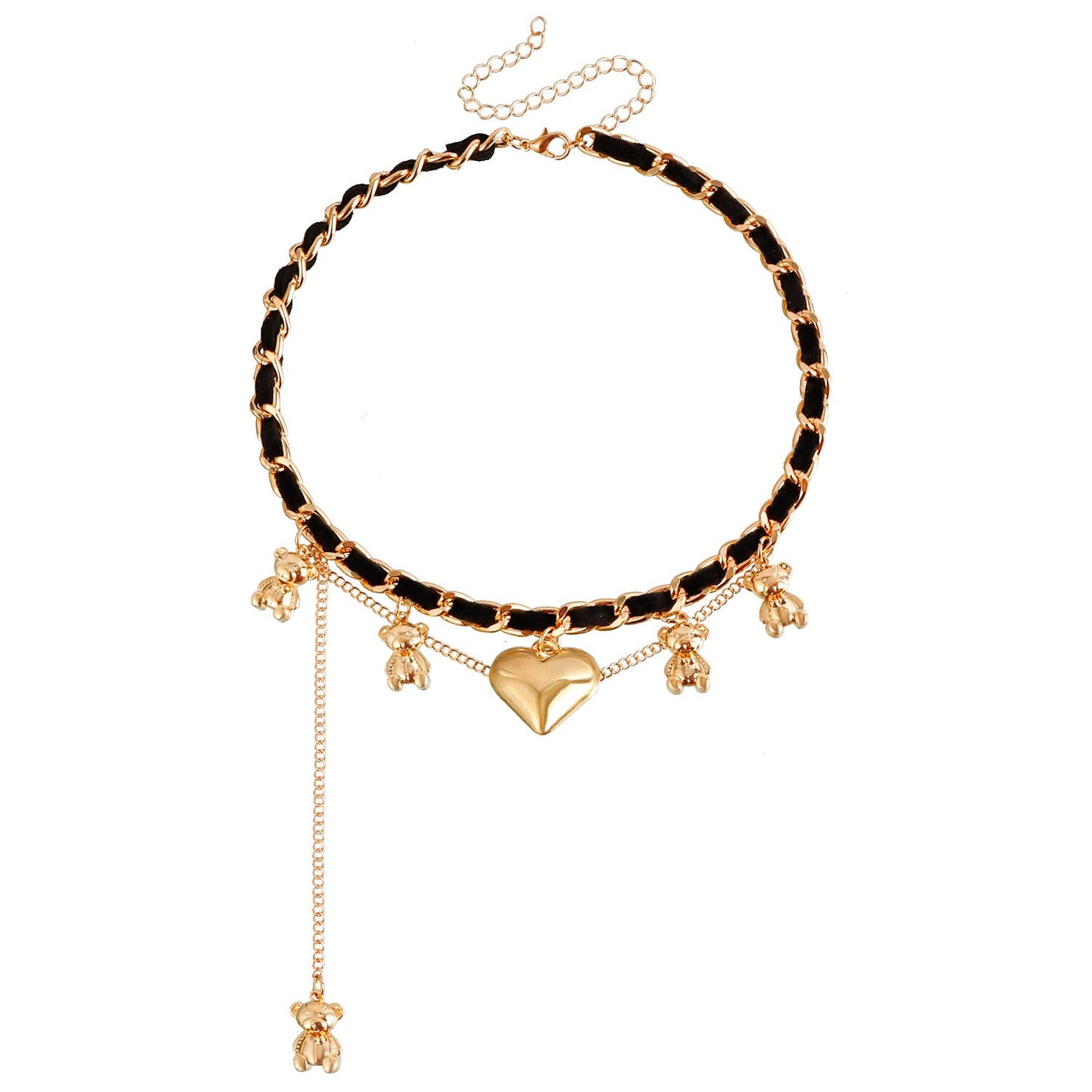 Velvet Bear Pendant Necklace – Fashion Heart Tassel Clavicle Chain for Women