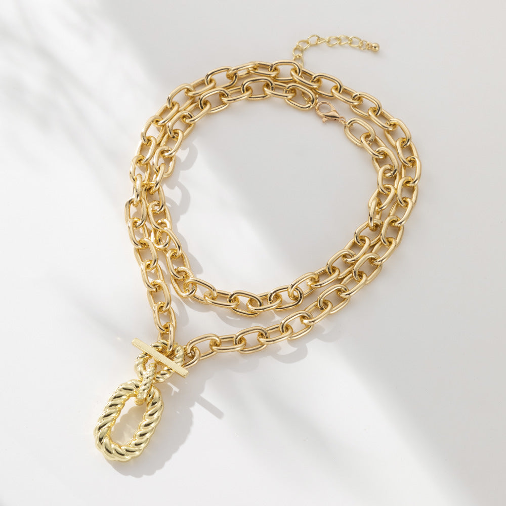 Layered Chain Statement Necklace – Trendy Geometric Pendant Jewelry for Women