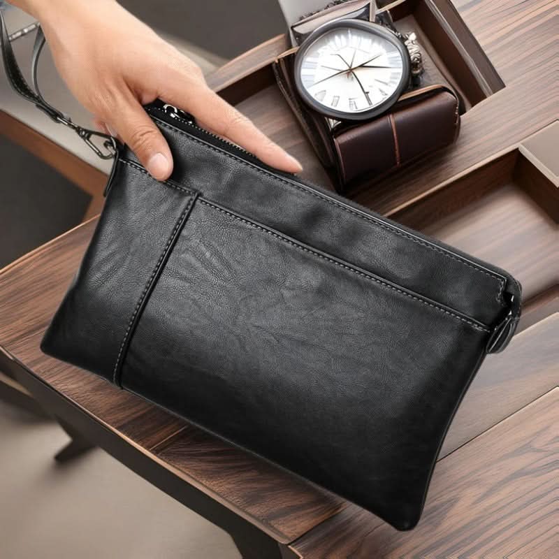 Men's Classic PU Leather Clutch Bag – Mobile Phone Bag with Zipper Closure