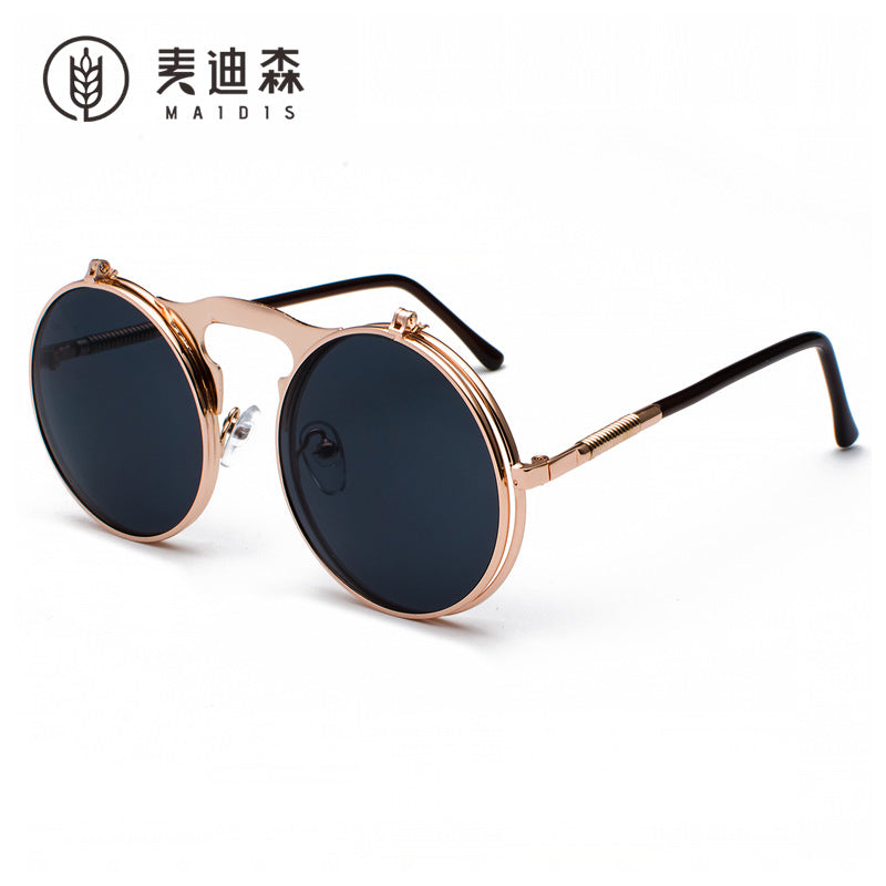 Vintage Steampunk Round Metal Frame Flip-Up Glasses