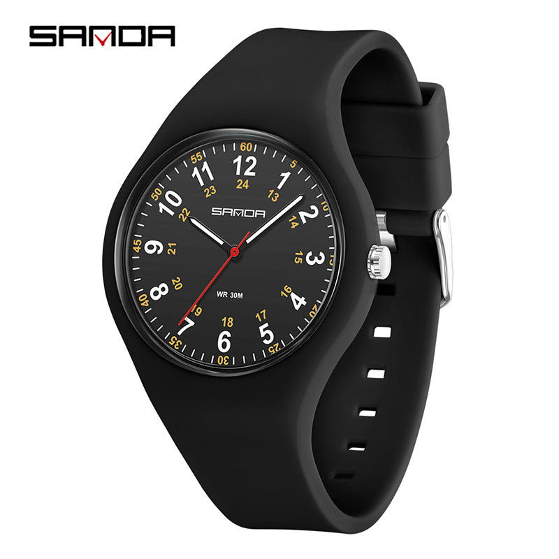 Sanda Luminous Quartz Watch – Waterproof Silicone Strap Student Sports Watch