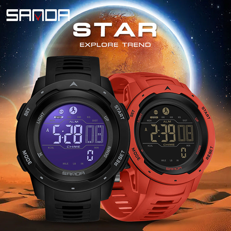 Sanda Multifunction Sports Digital Watch – Unisex Waterproof Pedometer & Calorie