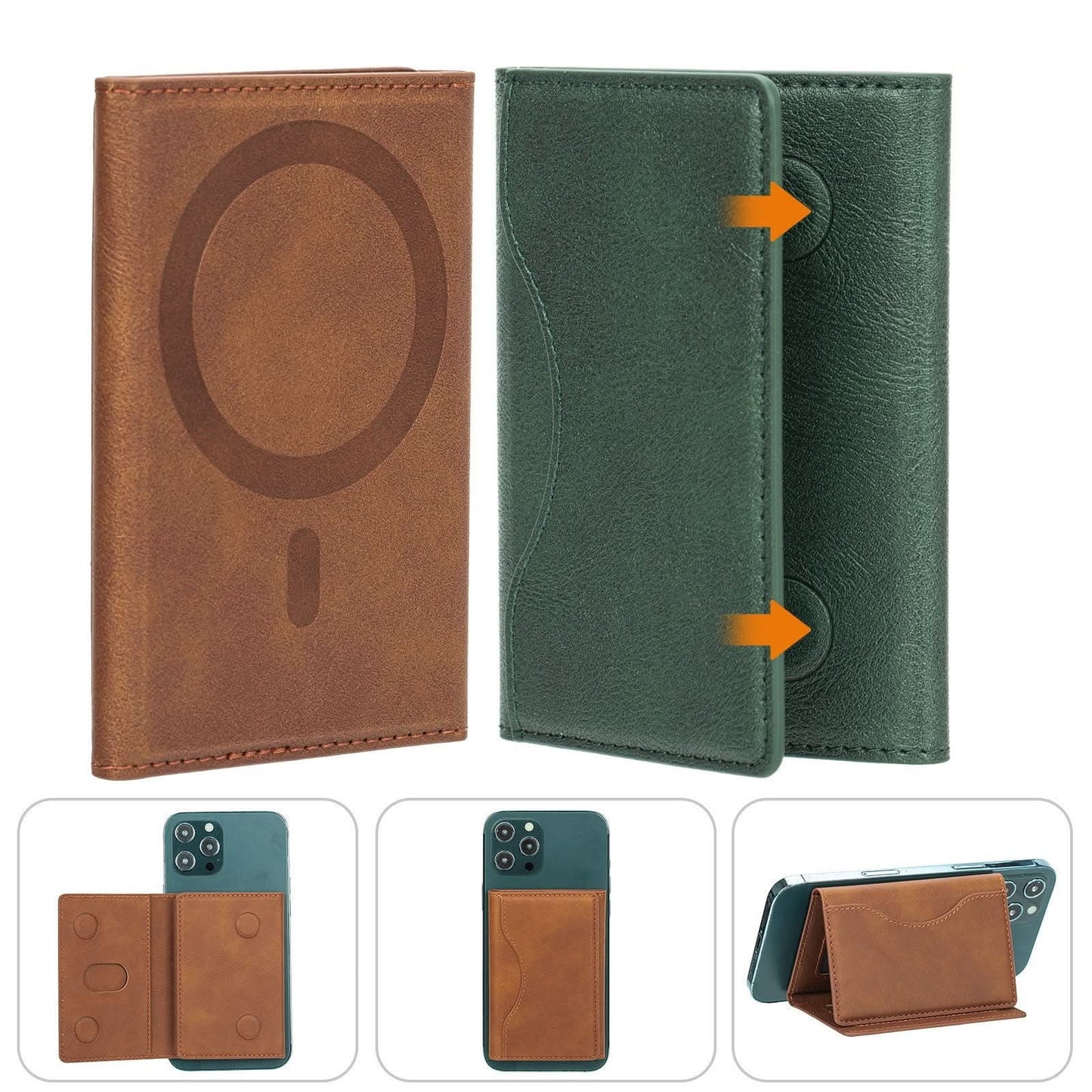Mag Safe Tri-Fold Leather Wallet & Card Holder – Magnetic Stand