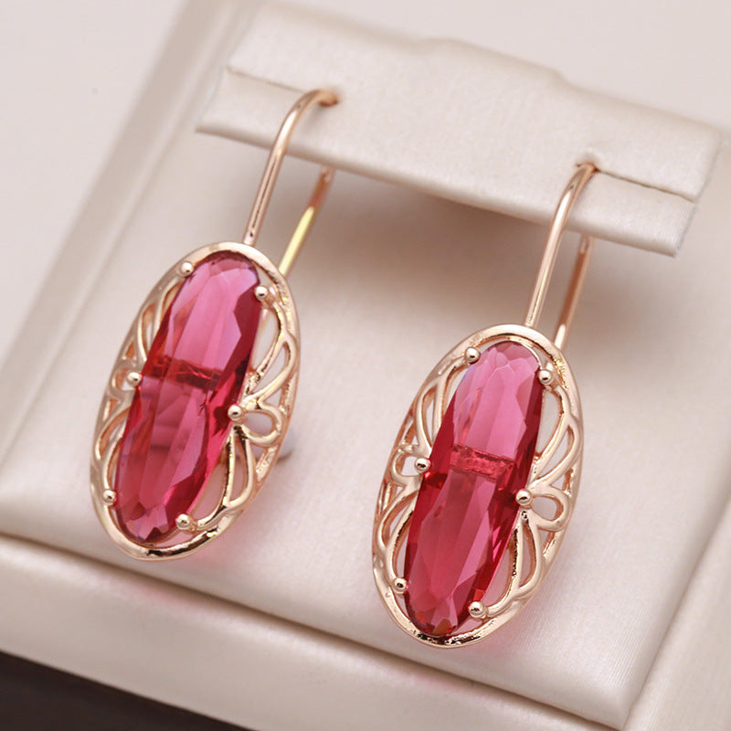Red Zircon Earrings – Retro Geometric Jewelry for Women