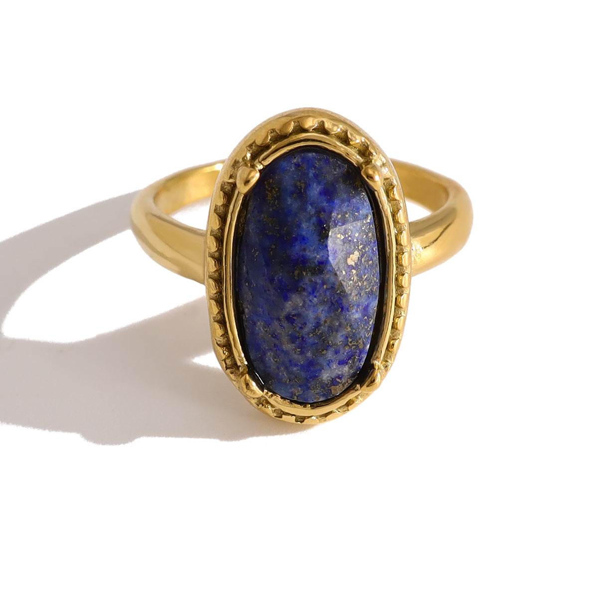 Natural Stone Ring – Blue Oval Titanium Steel Adjustable Retro Jewelry