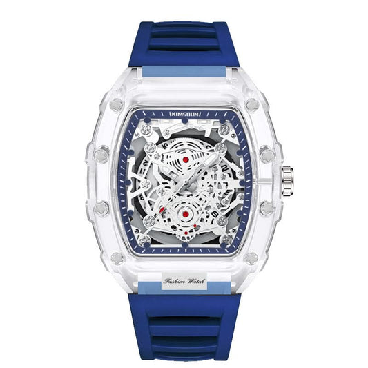 Men’s Fashion Barrel-Shaped Quartz Watch – Luminous Transparent Dial