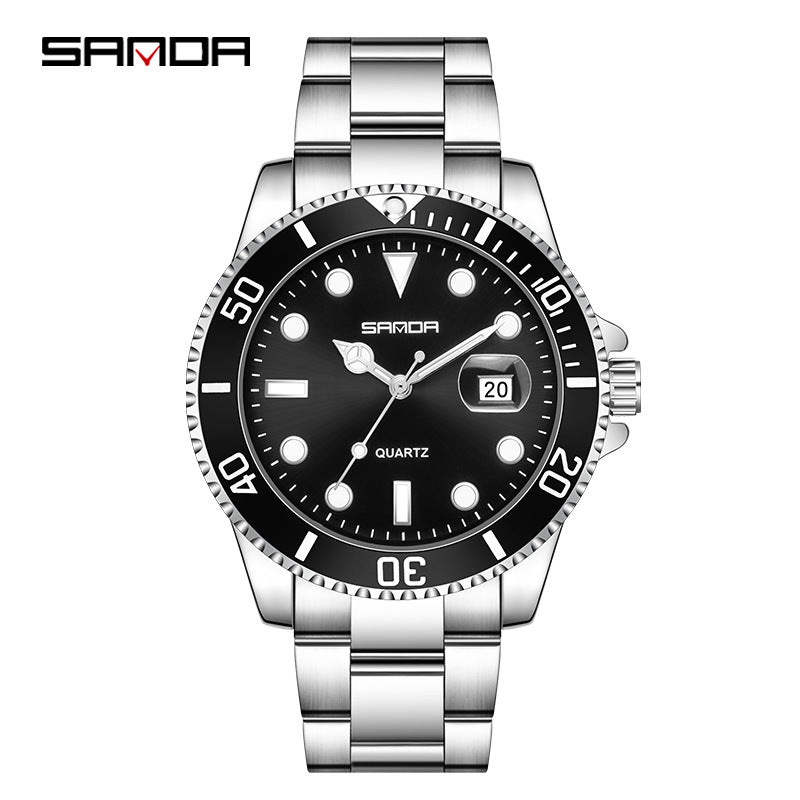 Sanda Men’s Steel Band Quartz Watch – Waterproof Luminous Calendar Casual Wristwatch