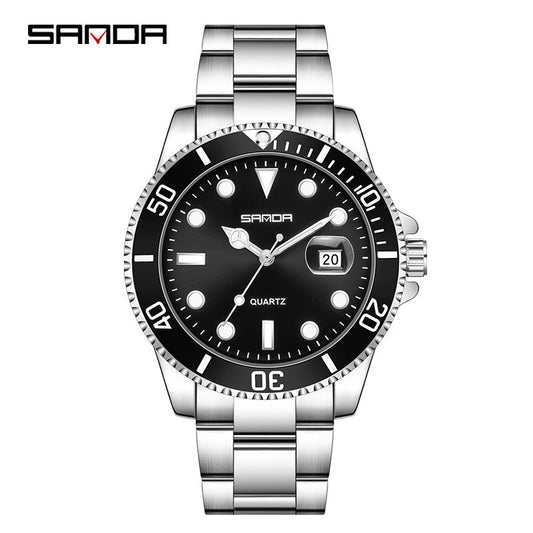 Sanda Men’s Steel Band Quartz Watch – Waterproof Luminous Calendar Casual Wristwatch