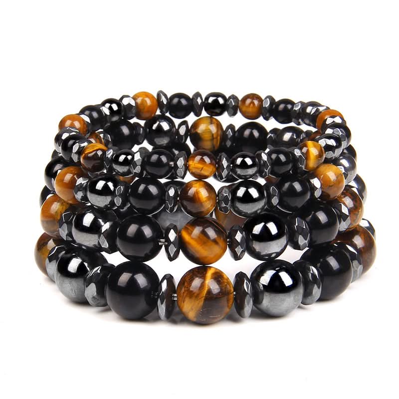 Men’s Tiger Eye & Black Agate Bracelet – Natural Stone Beaded Bracelet