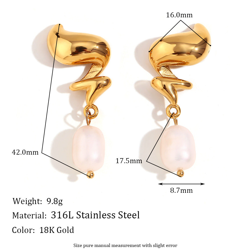 Spiral Flame Freshwater Pearl Earrings – Gold Plated Geometric Jewelry