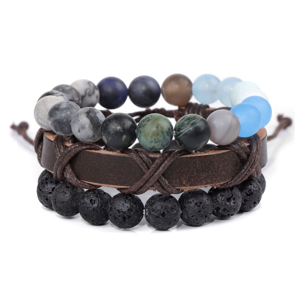 Unisex Retro Volcanic Stone & Agate Bead Bracelet – Handcrafted