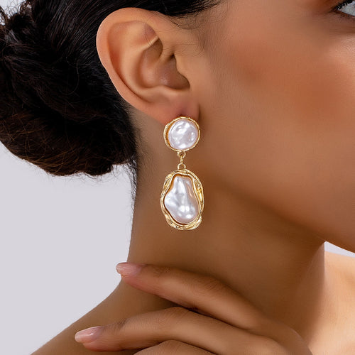 Baroque Pearl Earrings for Women – Alloy Retro Geometric Fashion Jewelry
