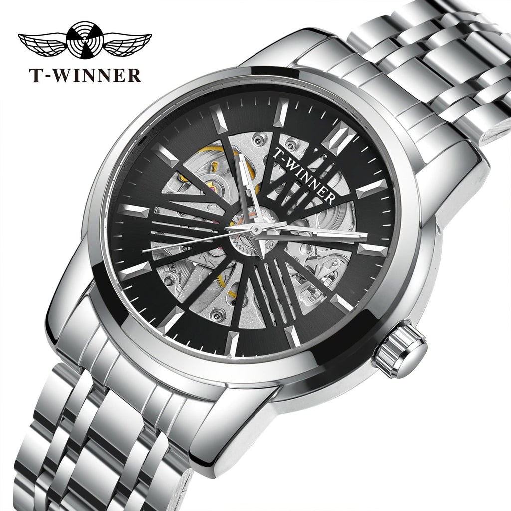 T-Winner Men’s Round Skeleton Automatic Mechanical Watch – 30M Water Resistant