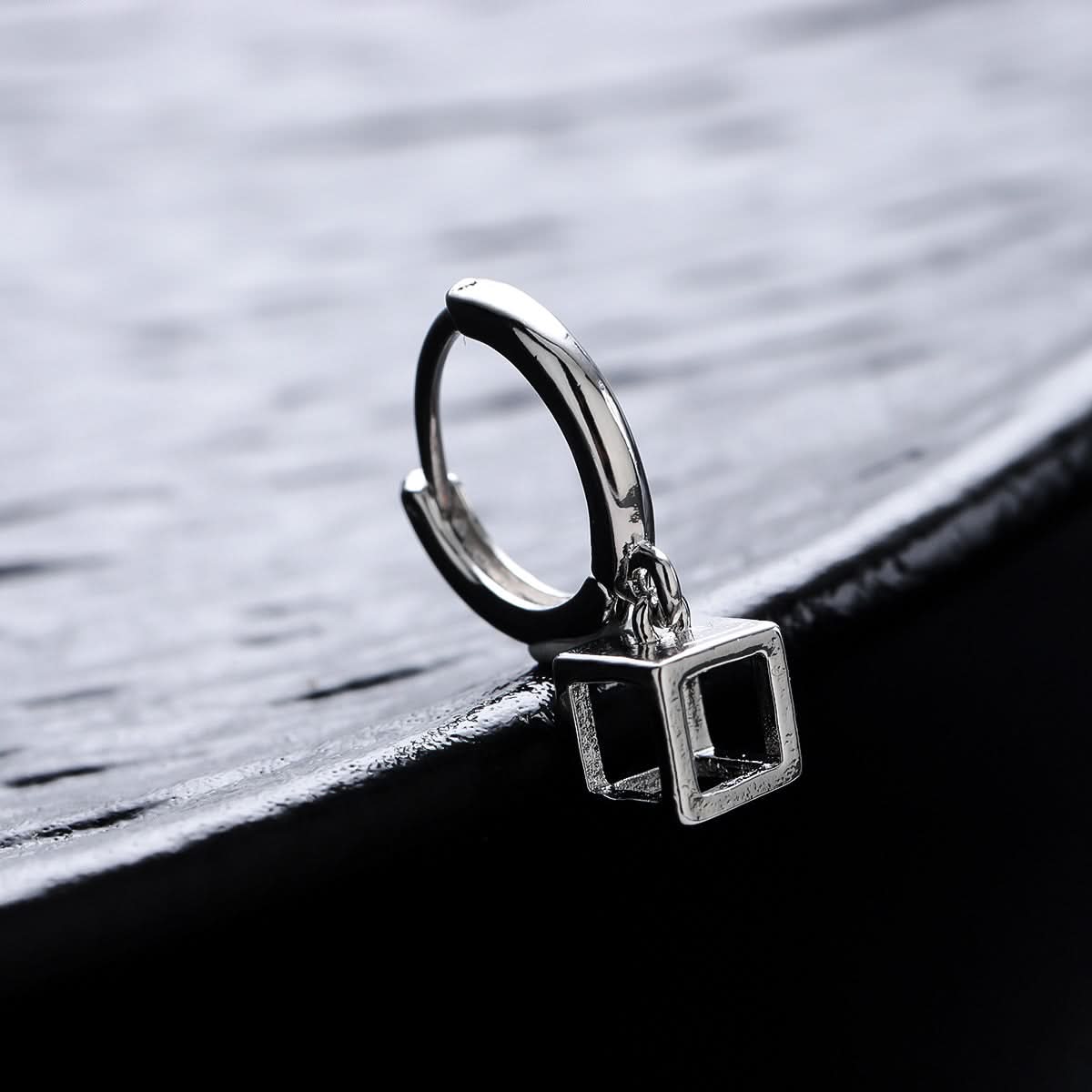 Men’s Square Punk Geometric Earrings – Silver Alloy Hip-Hop Earrings