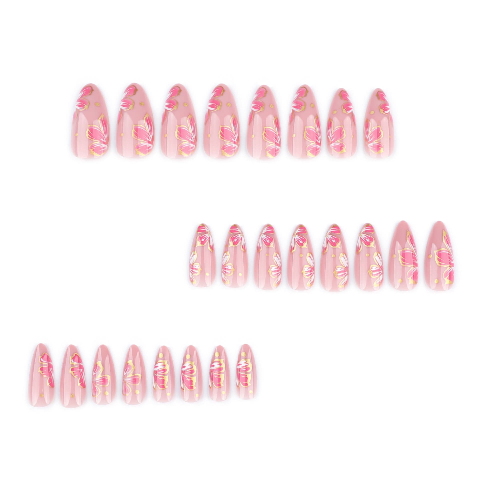 Short Almond Press-On Nails – Floral Design & Reusable