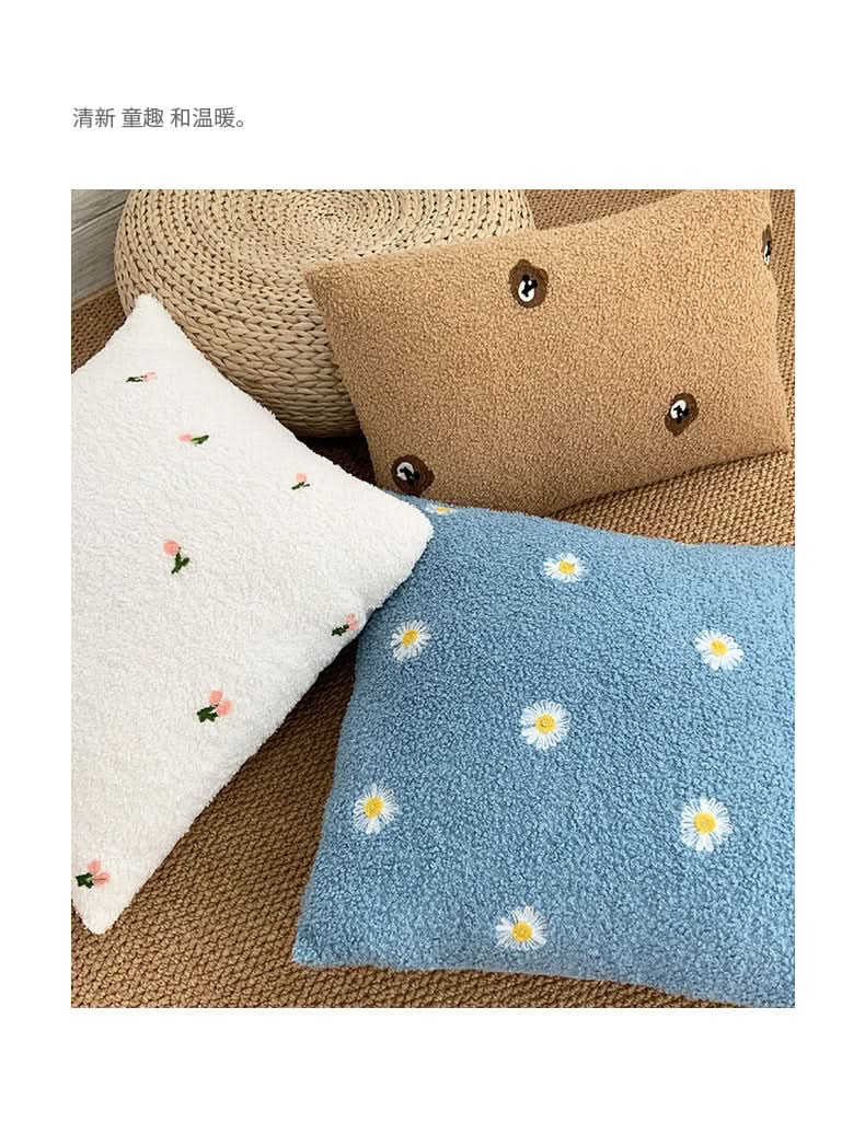Teddy Velvet Embroidered Pillowcase - Modern Plush Cushion Cover