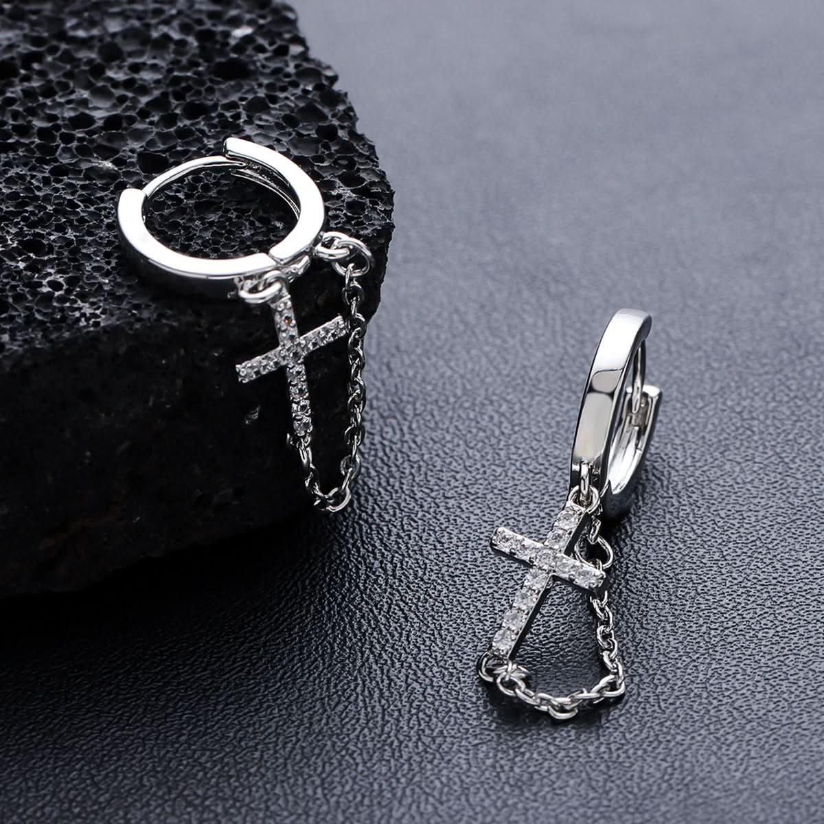 Men’s Hip-hop Style Cross Tassel Earrings
