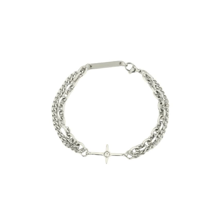 Men’s Trendy Titanium Steel Star Bracelet – Double-Layer Cross Chain