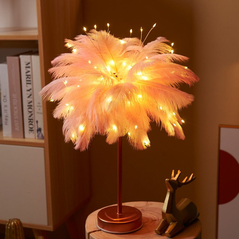 LED Feather Table Lamp – 50cm Romantic Night Light with Remote, USB Powered