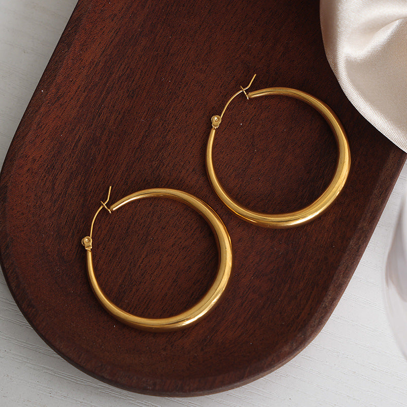 Gold-Tone Large Hoop Earrings for Women – Titanium Steel Statement Jewelry